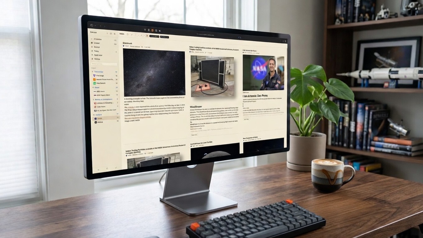 Corvus light theme on a Studio Display in a home office
