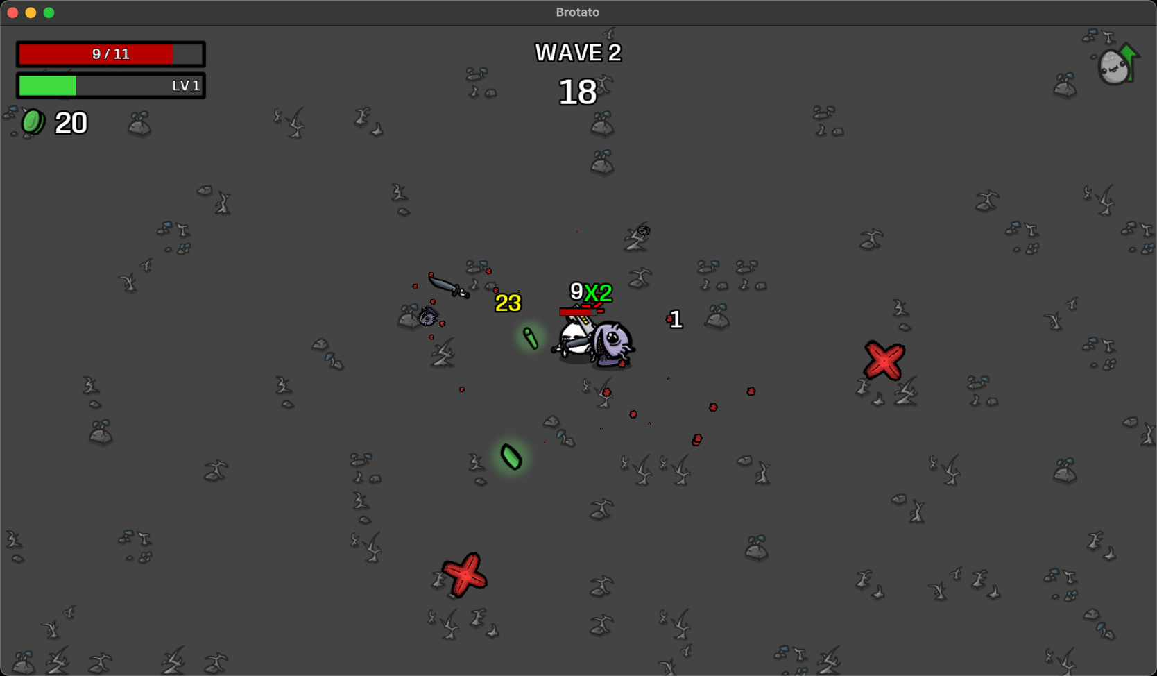 Brotato, installed from a GOG installer, running in a macOS window
