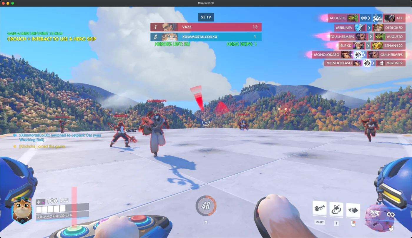 Overwatch running in a macOS window on Apple Silicon through Corvus Arcade