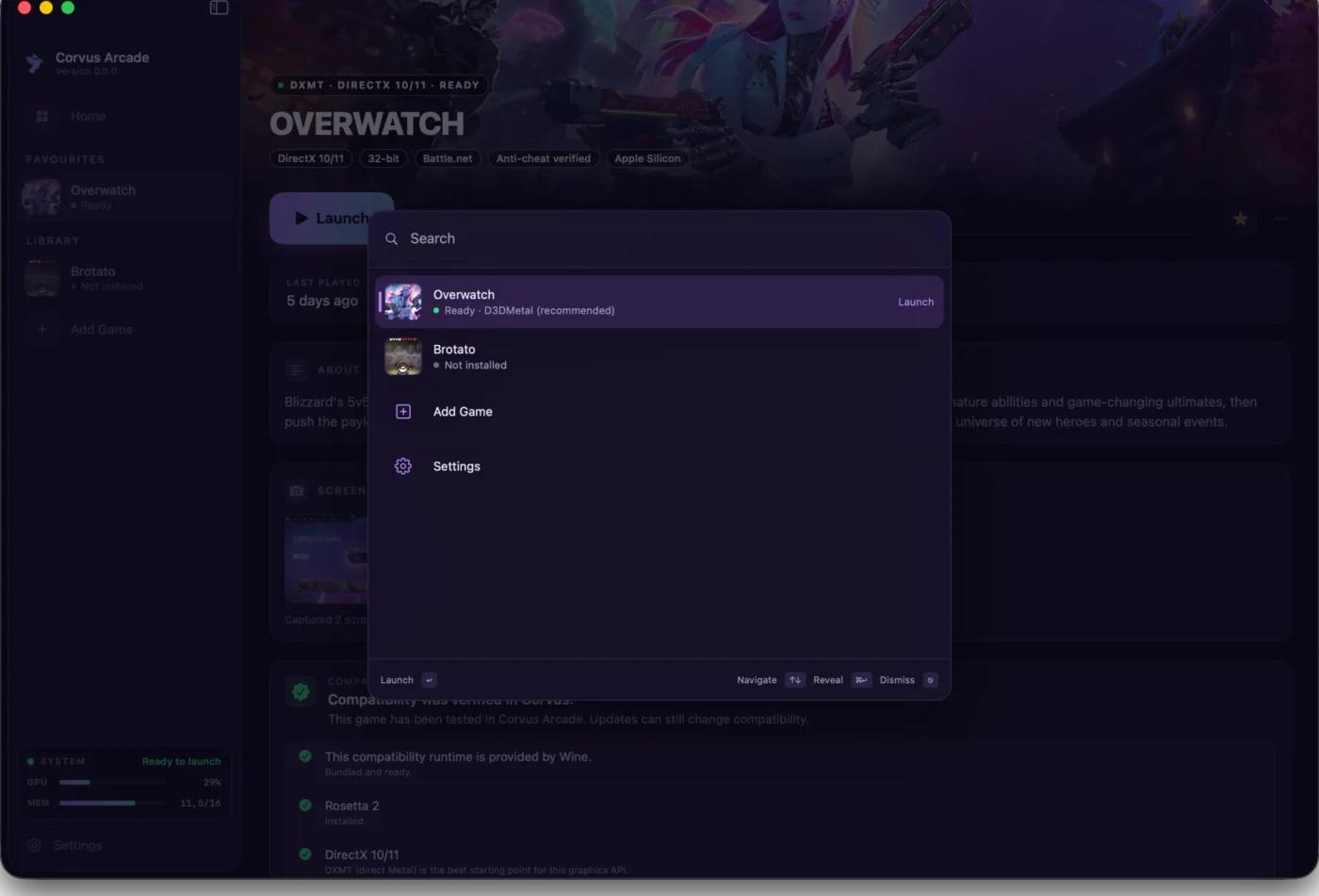 Quick Launch searching games and launcher actions