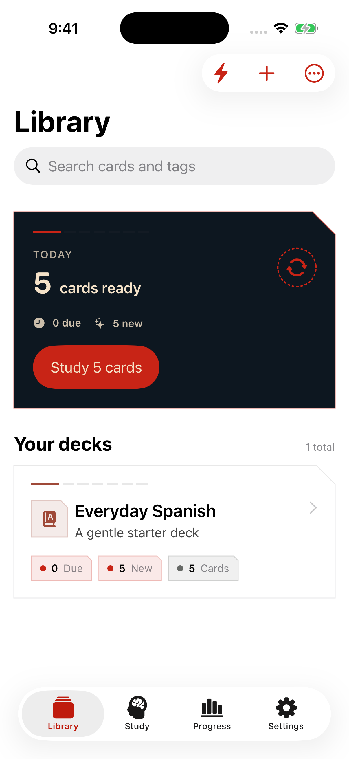 A library of flashcard decks in Corvus Recall