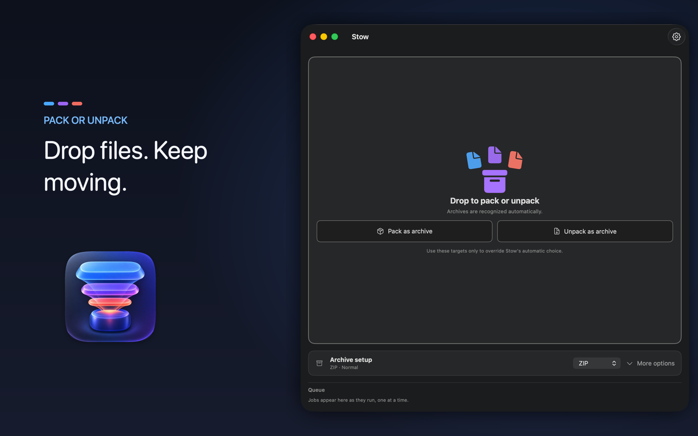 Stow for Mac ready to pack or unpack dropped files